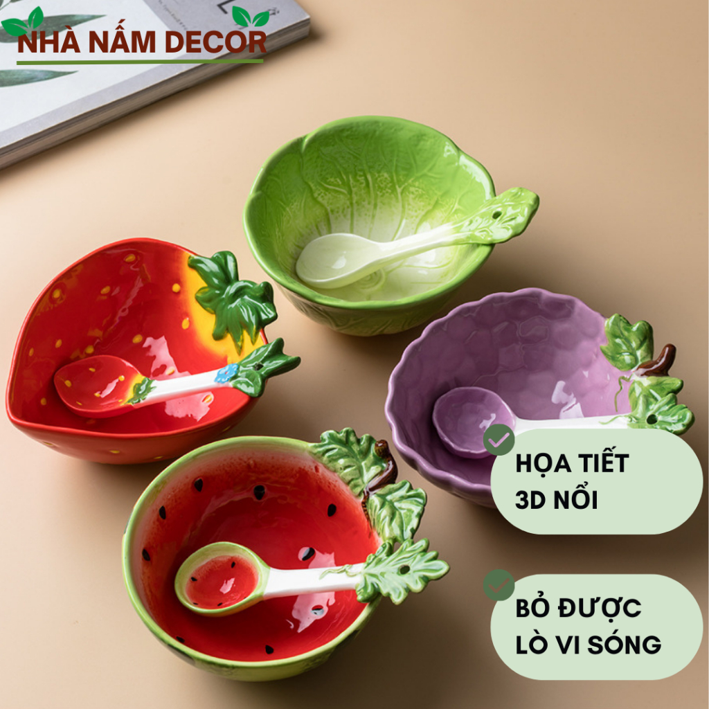 [Có sẵn] Bộ bát thìa hoa quả dễ thương, bát ăn dặm cho bé