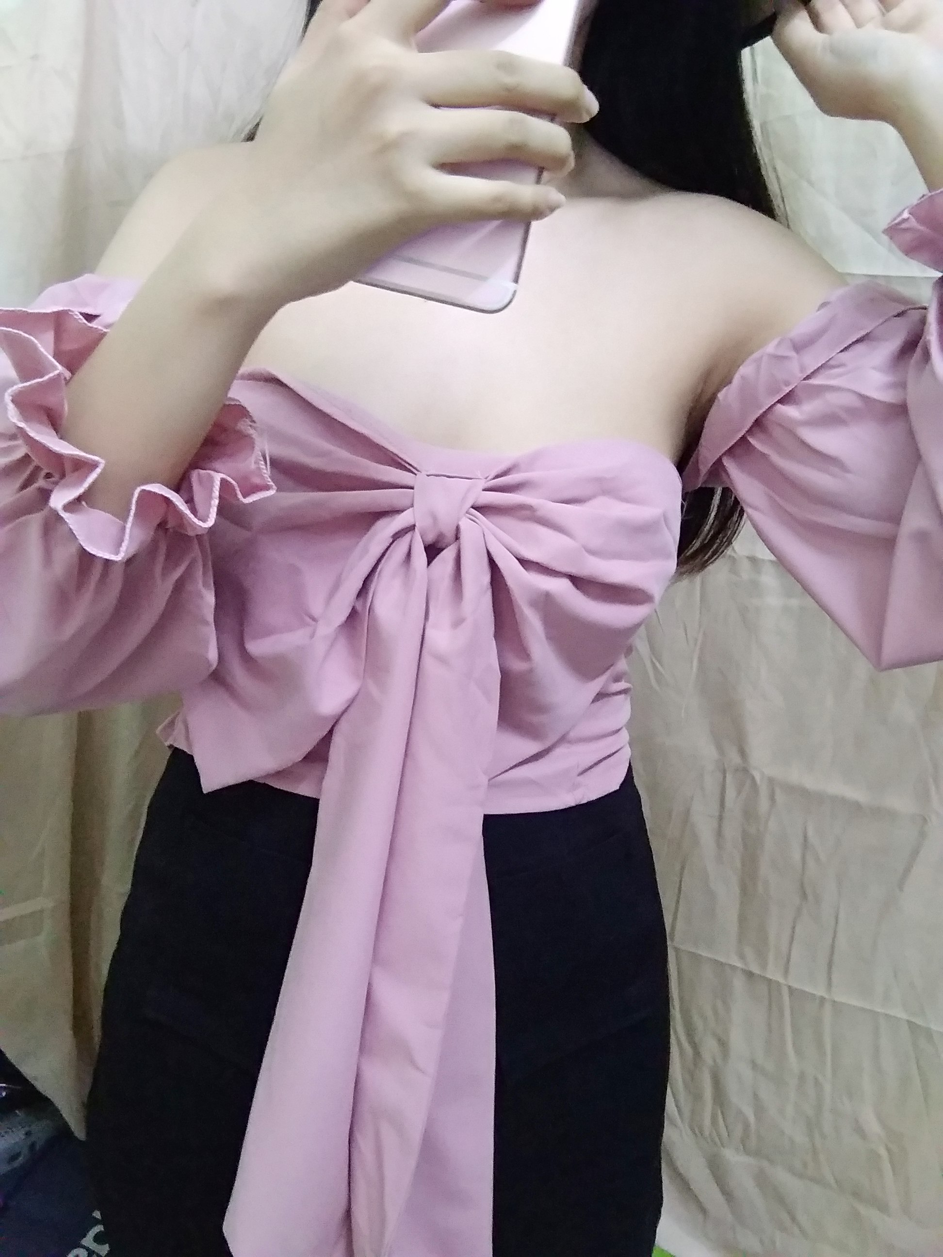 Áo Croptop Nơ Ngực Tay Phồng
