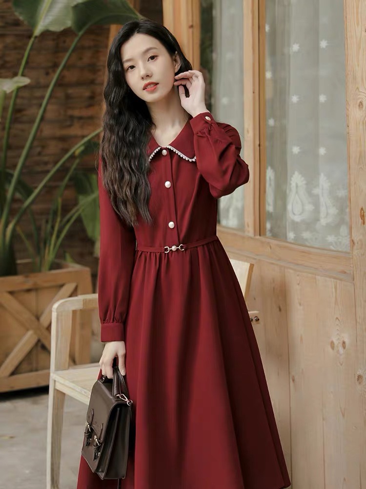 Đầm xòe nữ phối thắt eo cổ sơ mi thanh lịch quý tộc gladys