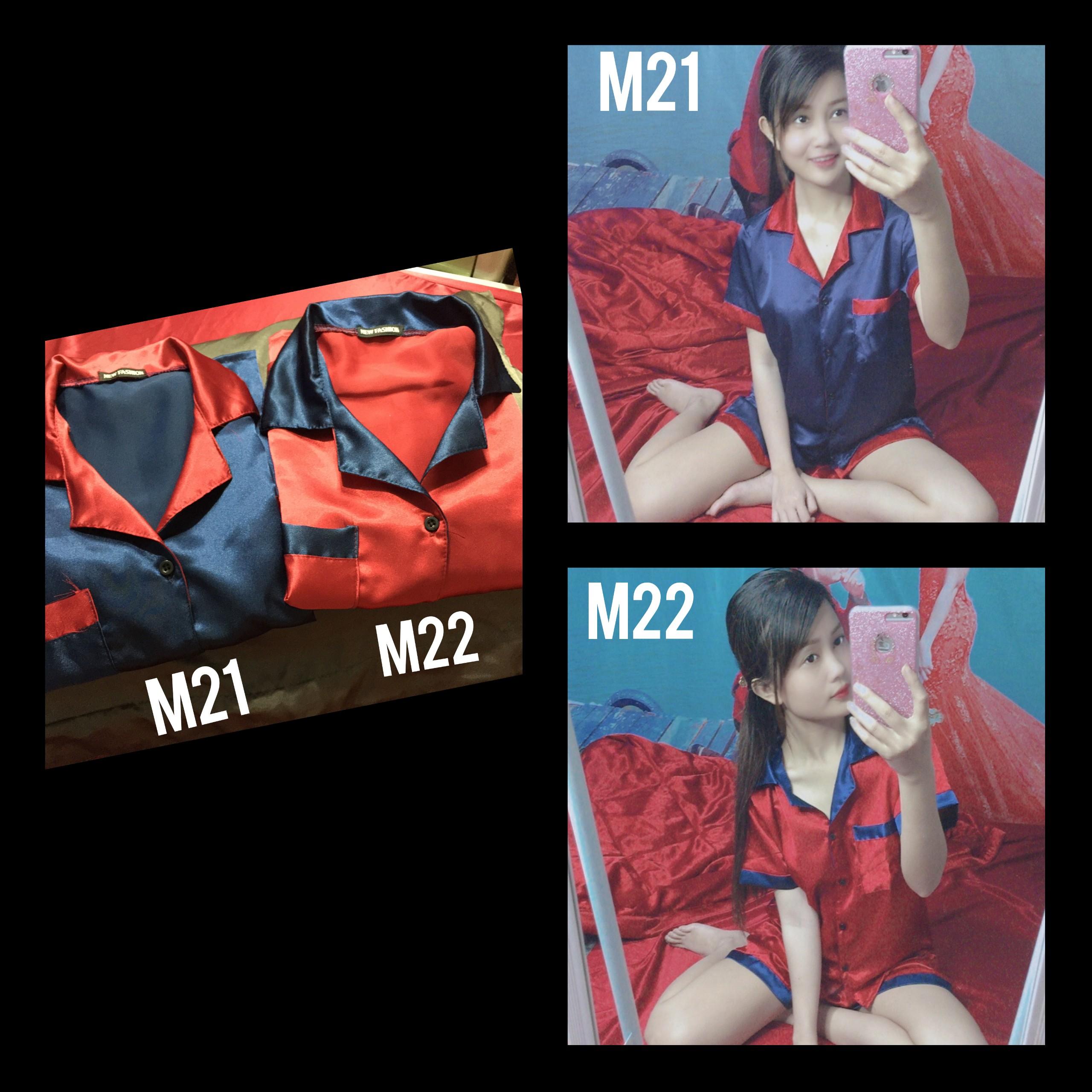 [HCM]Bộ Pijama Lụa Bóng Ngắn Phối Màu Đơn Giản Sang Trọng