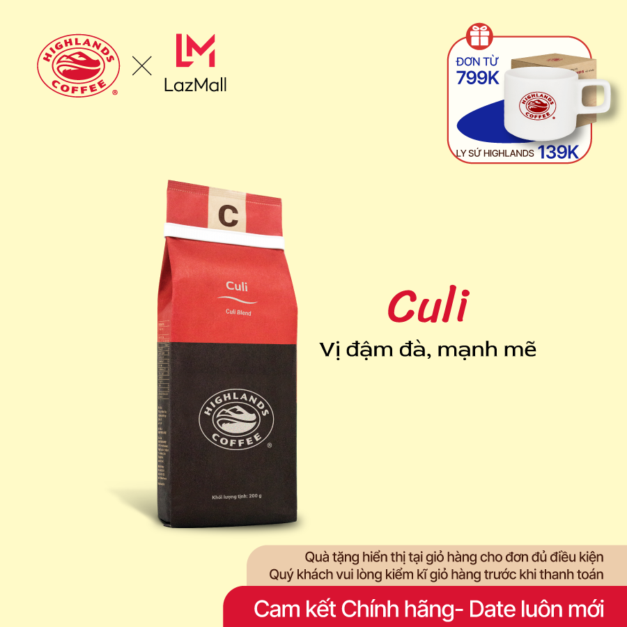 [ Đơn từ 799K tặng ly sứ Highlands- hiển thị tại giỏ hàng. Vui lòng check kĩ]  Cà phê rang xay Culi Highlands Coffee 200g