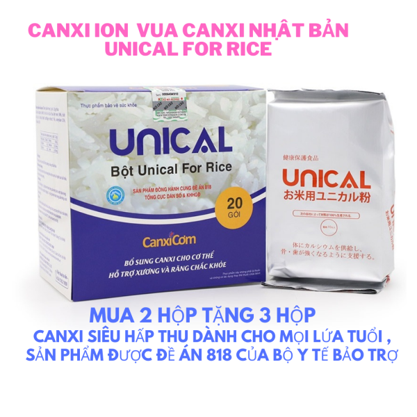 Mua 2 hộp tặng 3 hộp Canxi cơm nhật bản UNICAL For Rice , giúp tăng chiều cao cho trẻ, phụ nữ mang thai, người cao tuổi, dùng hàng ngày ngăn ngừa loãng xương. mỗi hộp 20 gói