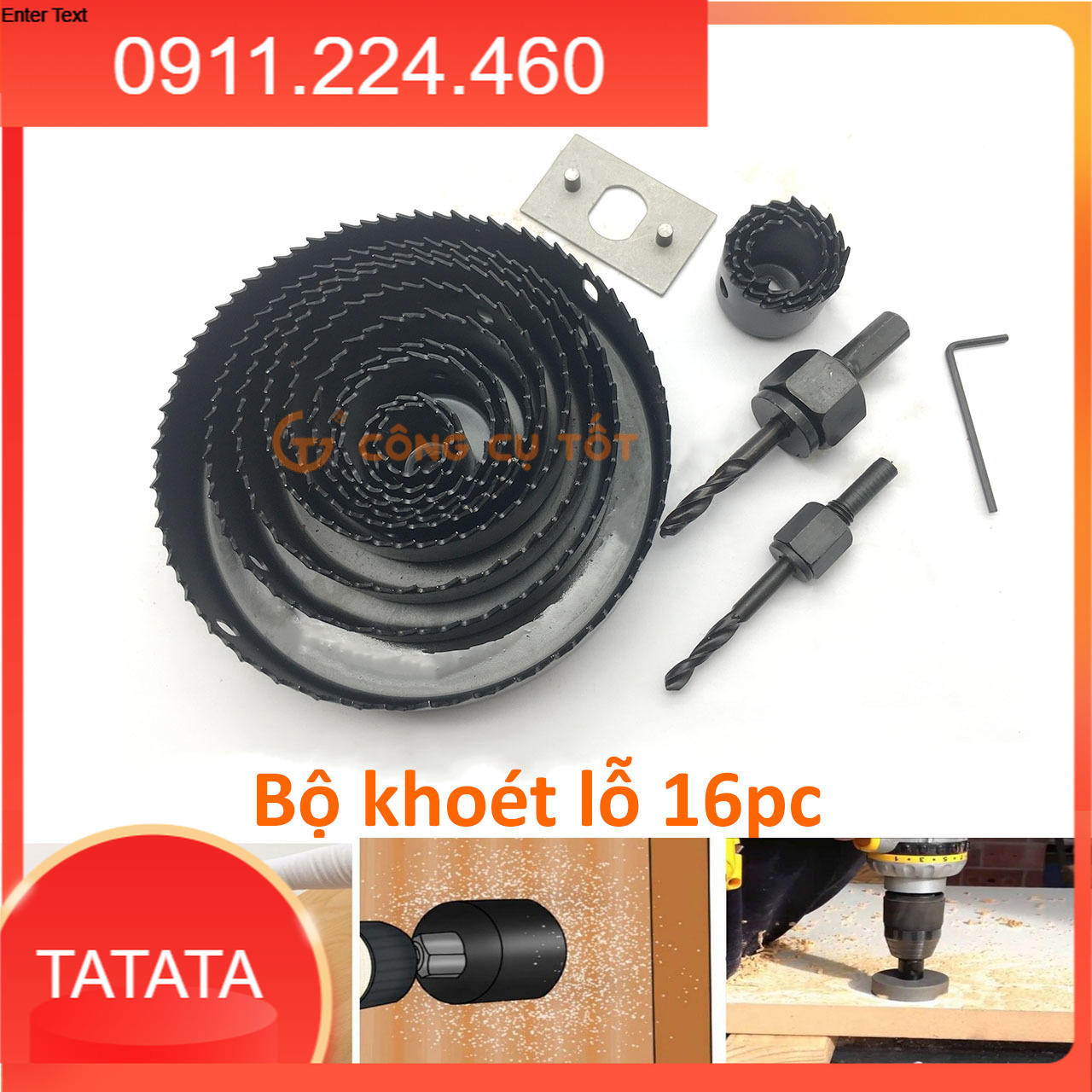 Mũi khoan đục gỗ - bộ khoét lỗ tròn 16 chi tiết 19-127mm