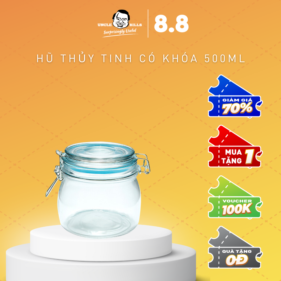 Hũ đựng thủy tính nắp màu đỏ 500ml ubl ks0185