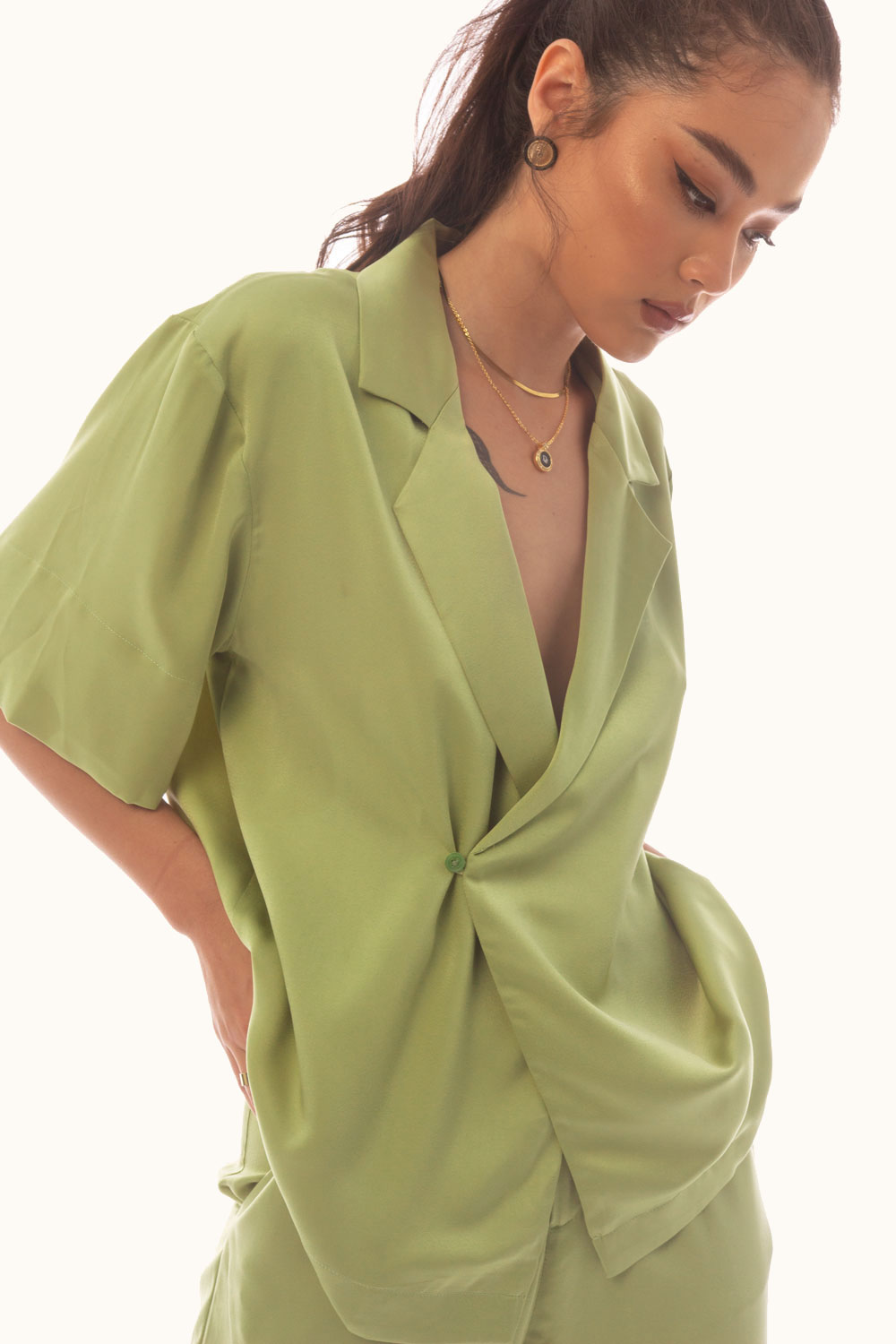 DAPHALE - Áo Blazer Tay Ngắn Cổ Danton Eleanor