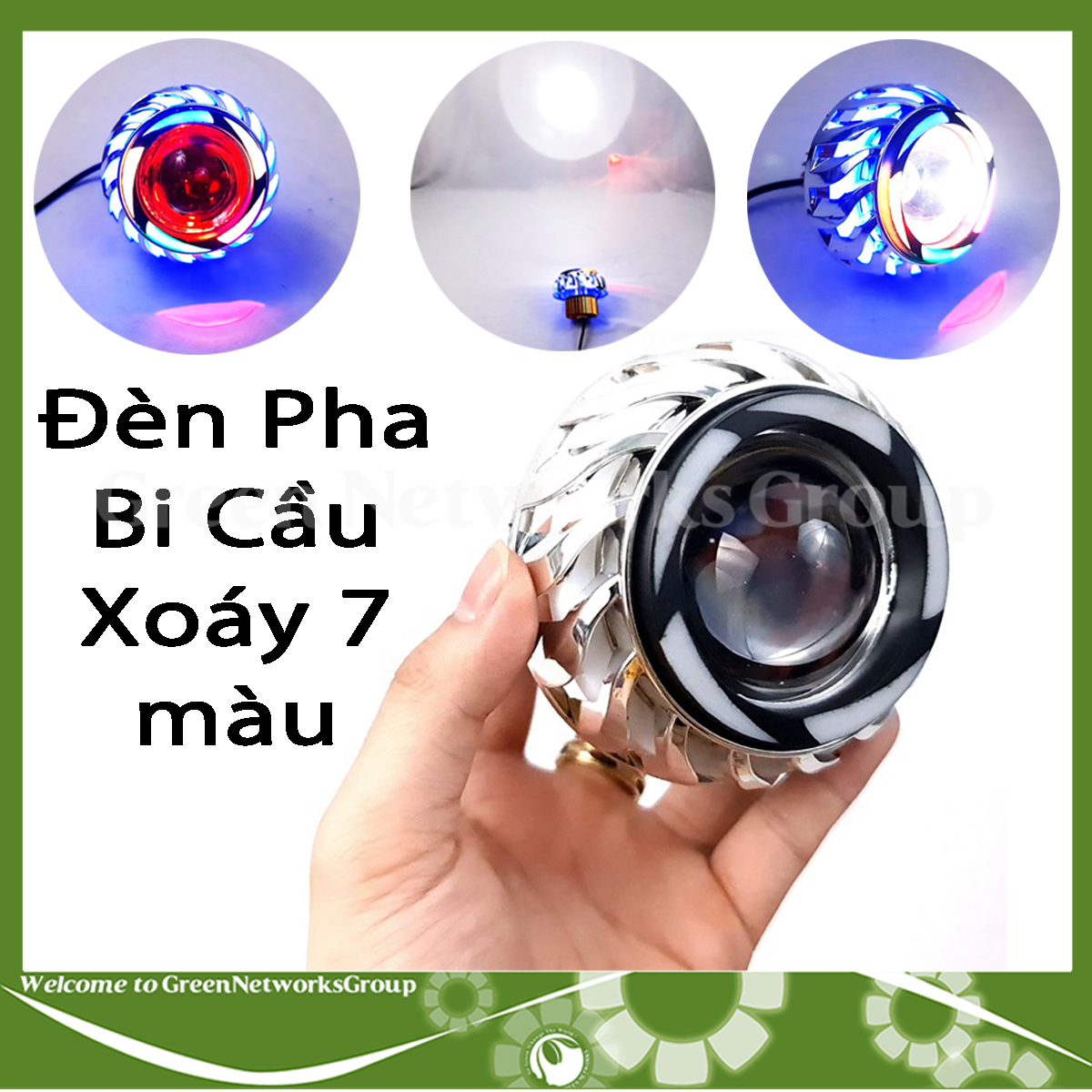 Đèn pha Led bi cầu lốc xoáy 7 màu Greennetworks