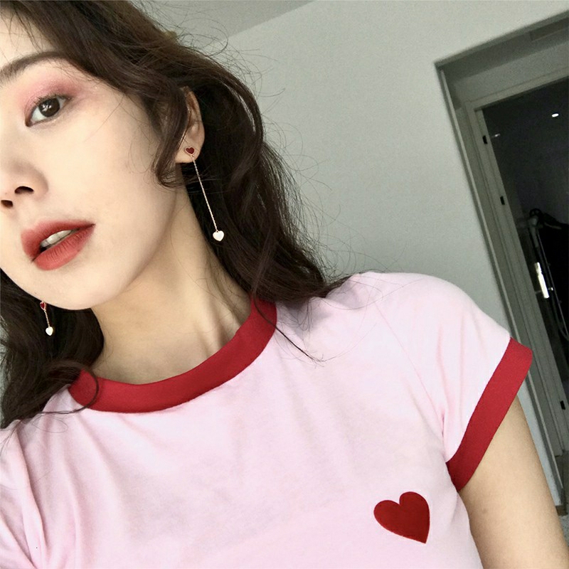Bông tai dáng dài hình trái tim bất đối xứng