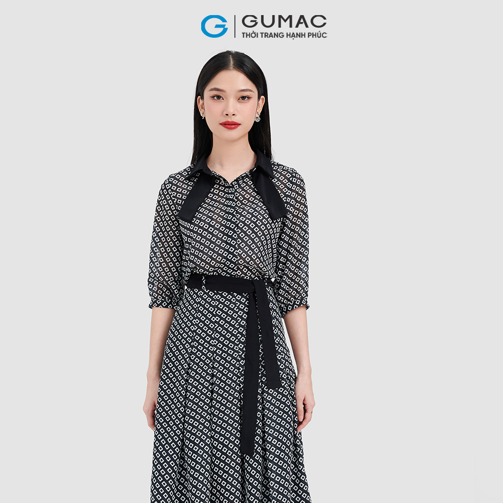 Chân váy A dập ly phối dây lưng GUMAC VC10086