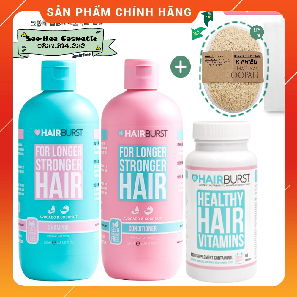 Dầu Gội Combo set gội xả +kẹo dẻo vitamin HAIRBURST kích thích tóc mọc dài hơn chắc khỏe hơn 350ml/chai
