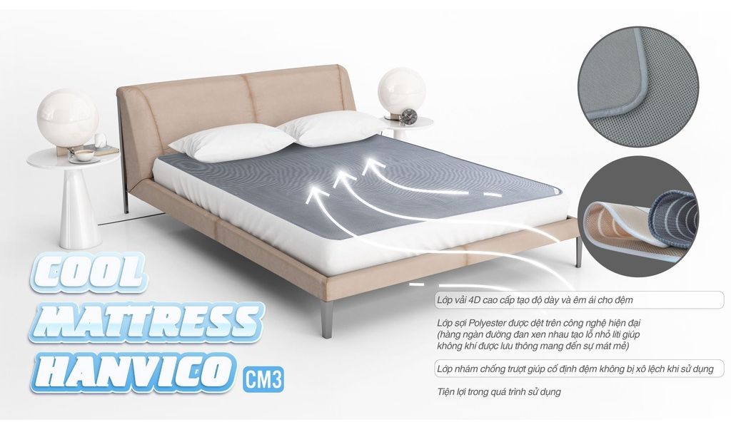Đệm mát Hanvico Cool Mattress, chiếu mát, chiếu đều hoà
