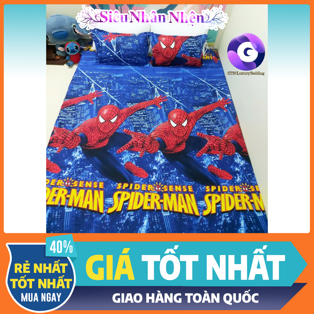 combo 5 món chăn ga gối người nhện M6 chất liệu cotton poly