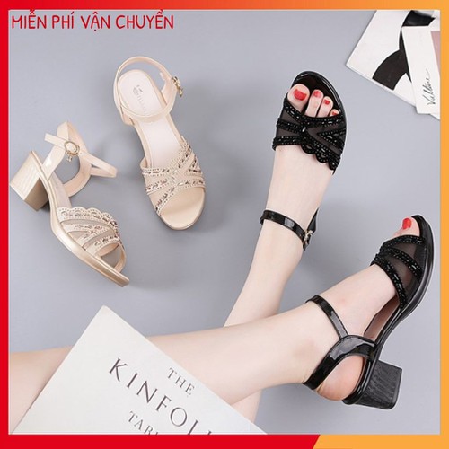 GIÀY GÓT VUÔNG ĐÍNH ĐÁ CAO CẤP MẪU HOT TREND 2020