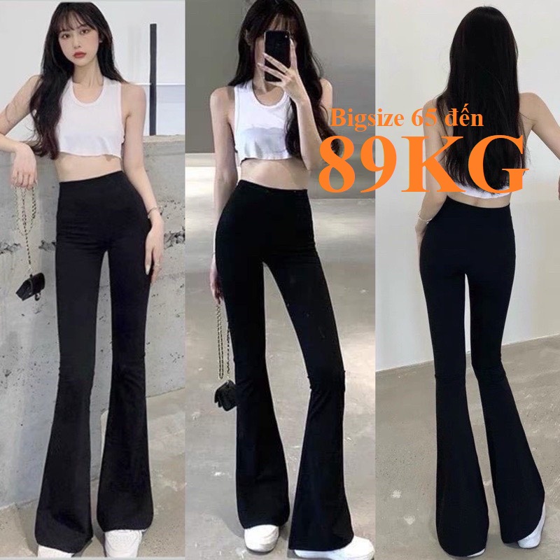 Quần Nữ Ống Loe Ngọc Trinh, Lưng Thun Siêu Cao, Bản To 8cm, Tạo eo thon ảo miên man, Có Siêu Bigsize tới 90Kg, Chất Thun Cotton Dày Đẹp Cao cấp