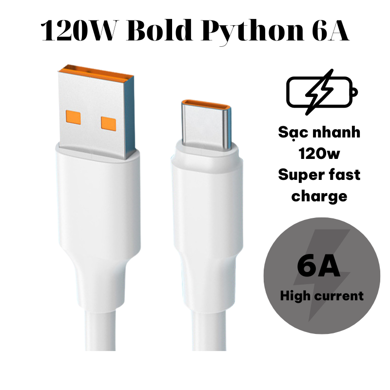Cáp dữ liệu sạc siêu nhanh 120W Bold Python 6A Lightning & Type-C & micro cho iPhone/Samsung/Xiaomi/Oppo/Huawei.