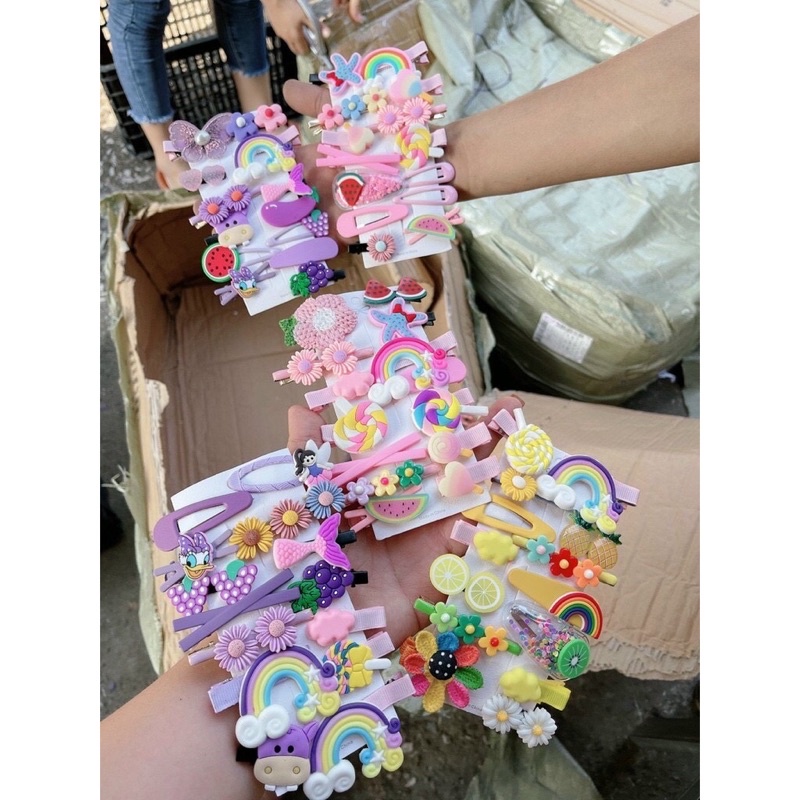 sét 14 kẹp tóc cho bé gái họa tiết kute