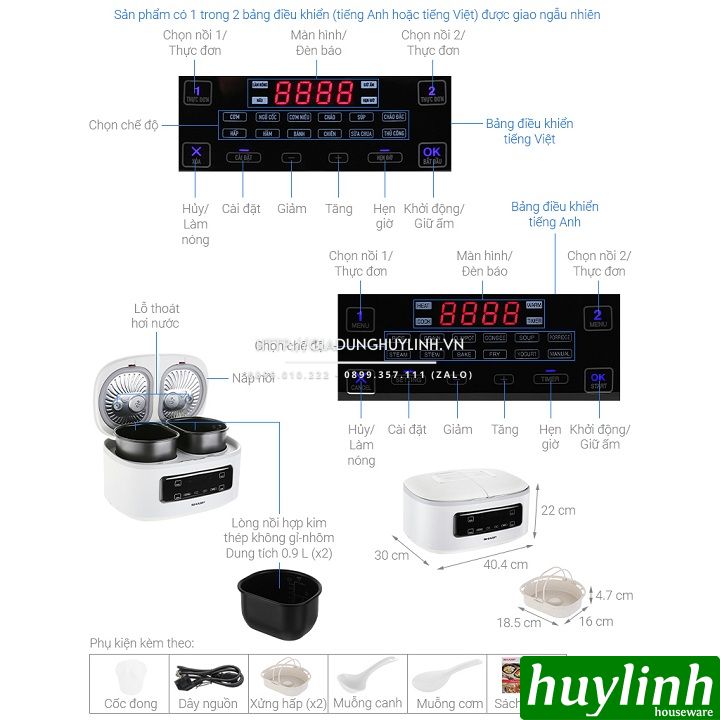 [HCM]Nồi cơm điện tử 2 ngăn Sharp KN-TC50VN - 1.8 lít