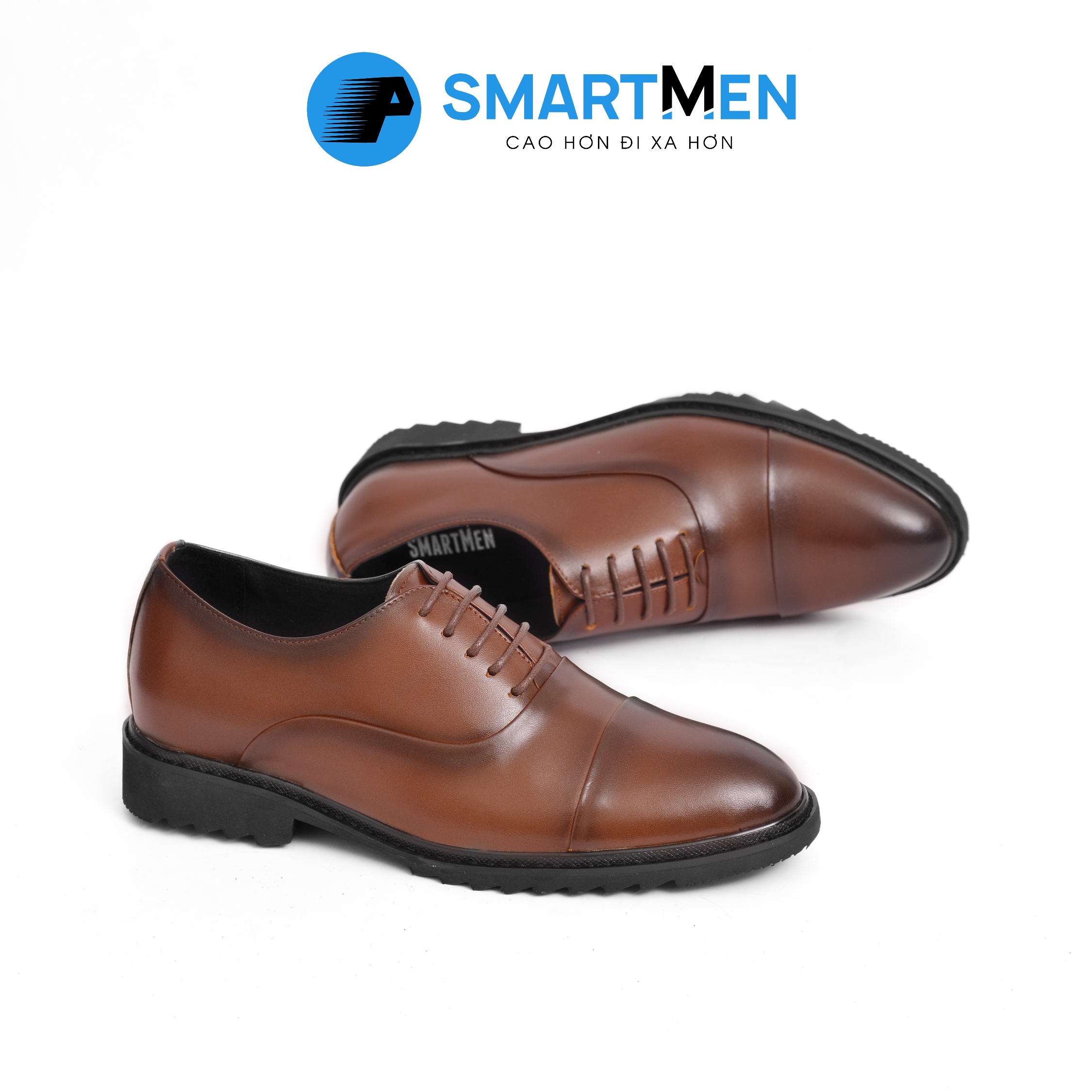 Giày tây tăng chiều cao da bò smartmen gd460 nâu