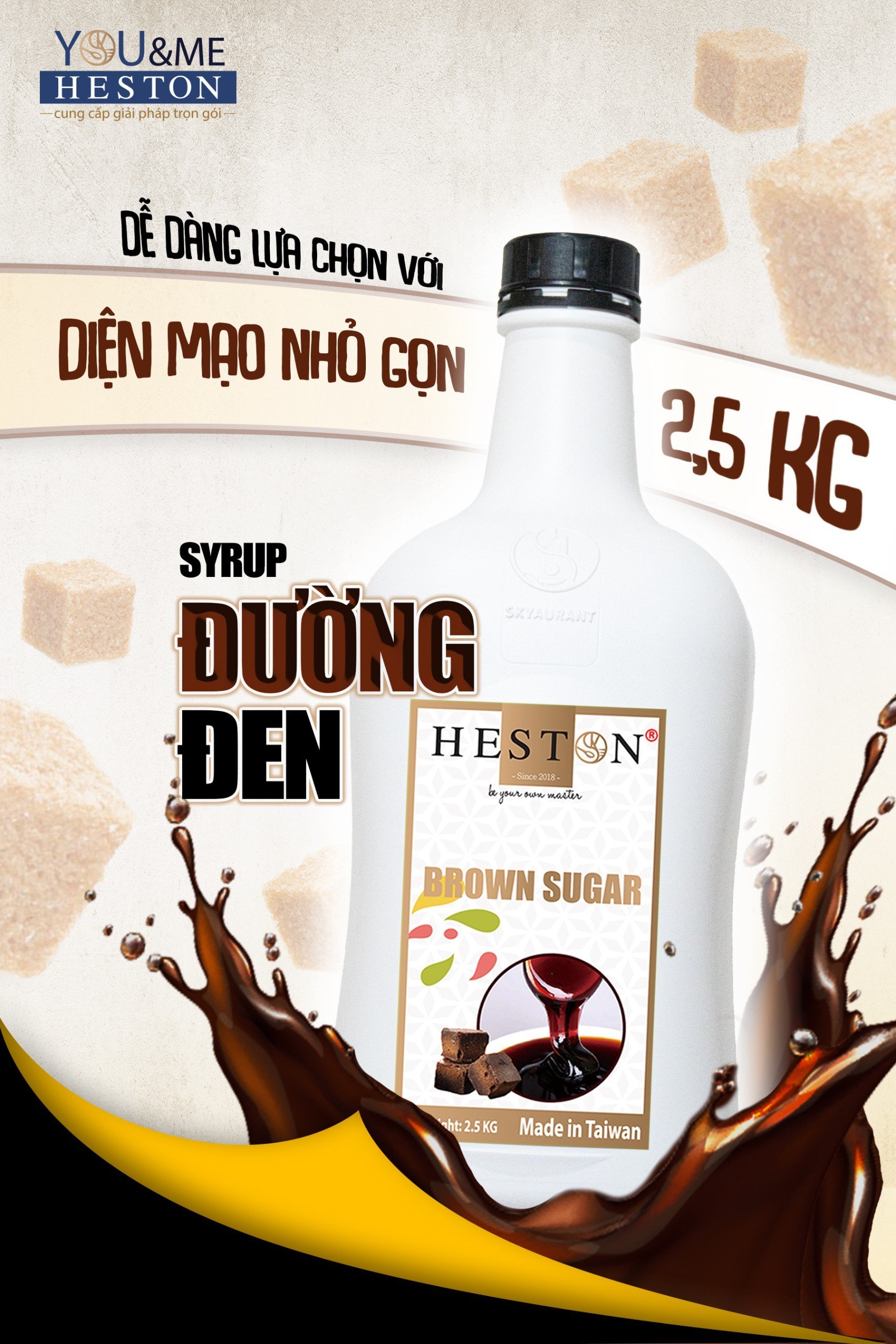 Syrup đường đen hiệu HESTON chuẩn vị Đài Loan chai 1kg
