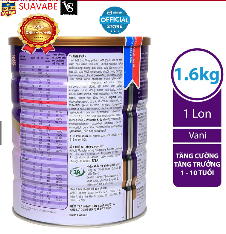 [HCM]Sữa bột Pediasure 1.6kg hương vani