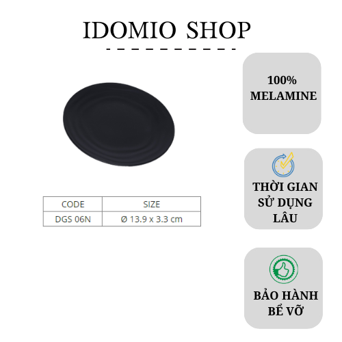 Dĩa Nhựa Melamine Cạn Gân Đen Nhám (DCG 06N)