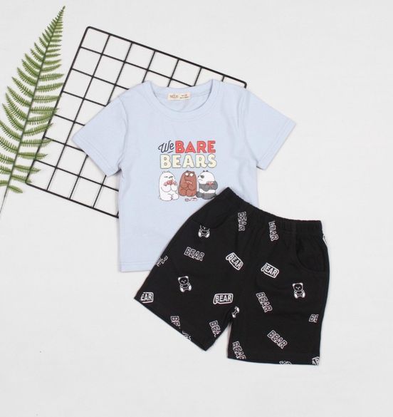 Bộ thun bé trai We Bare Bears xanh