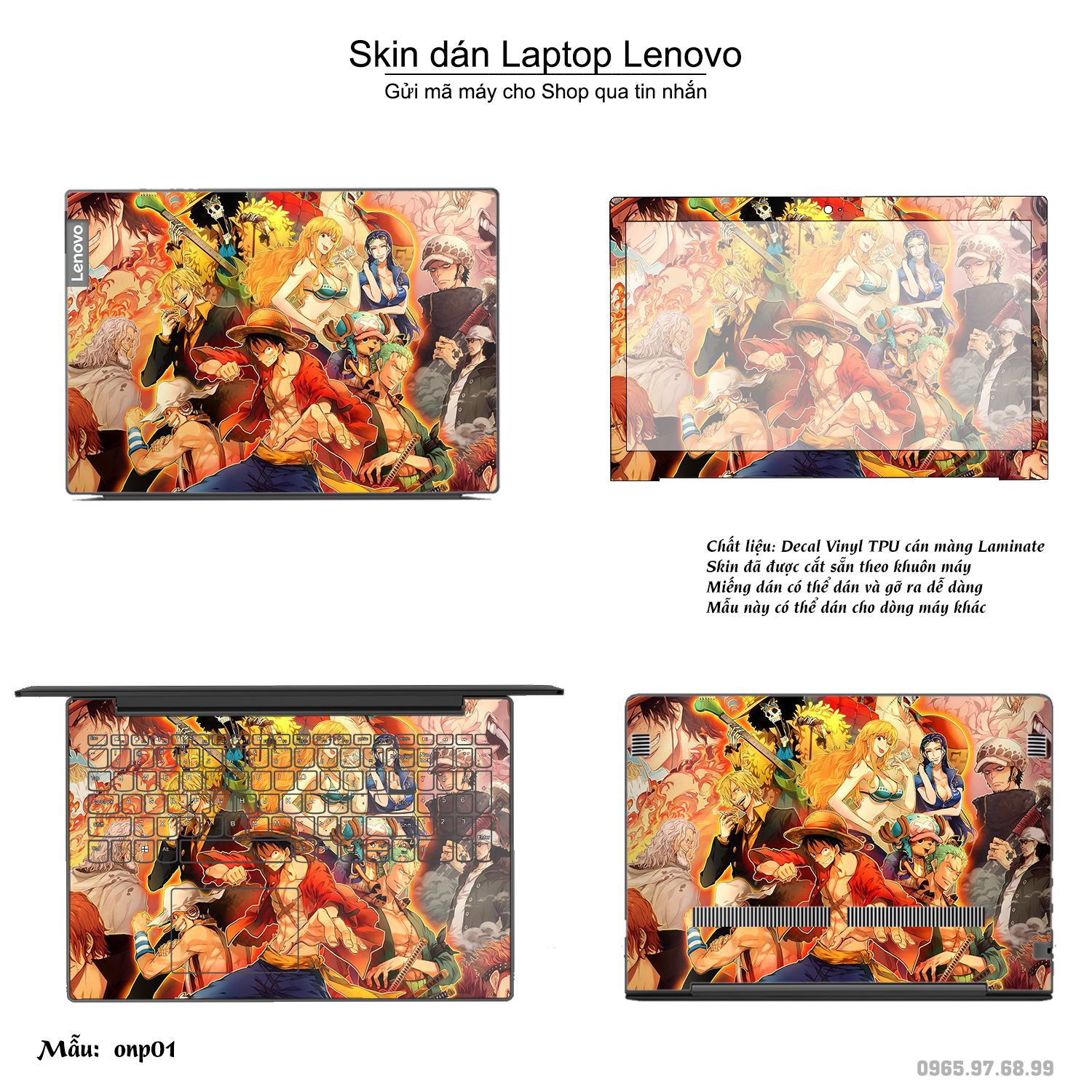 Decal Skin dán Laptop Lenovo mẫu One Piece