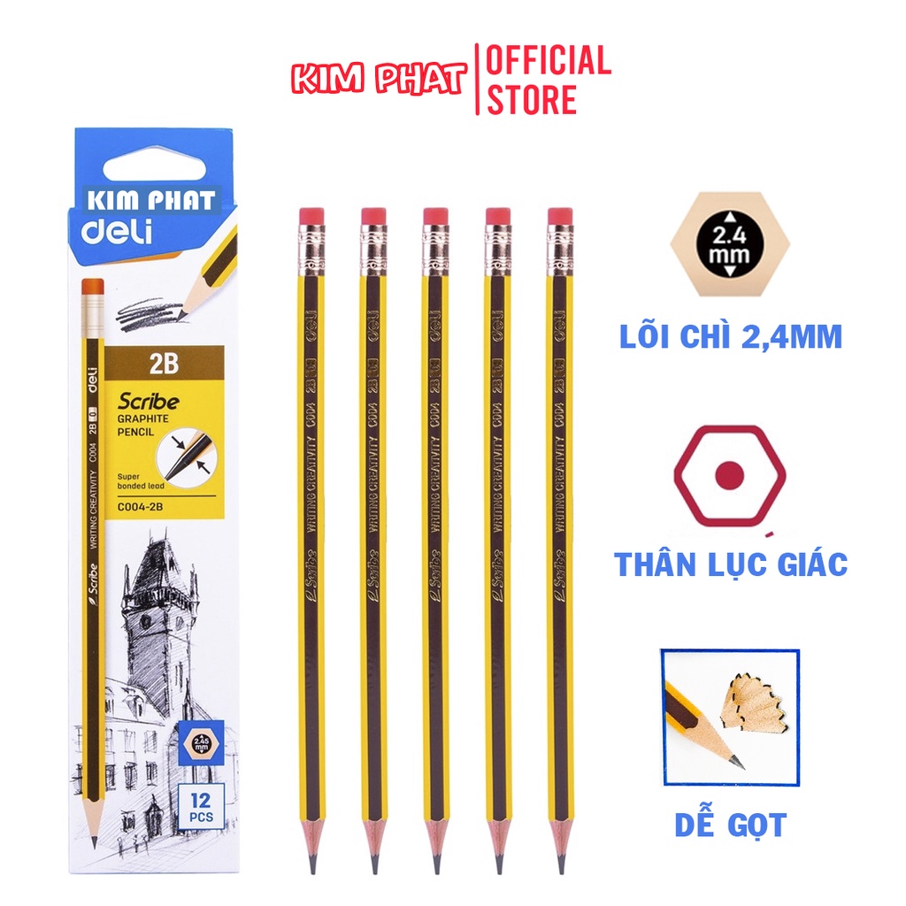 Bút chì 2b deli có kèm tẩy ec004-2b