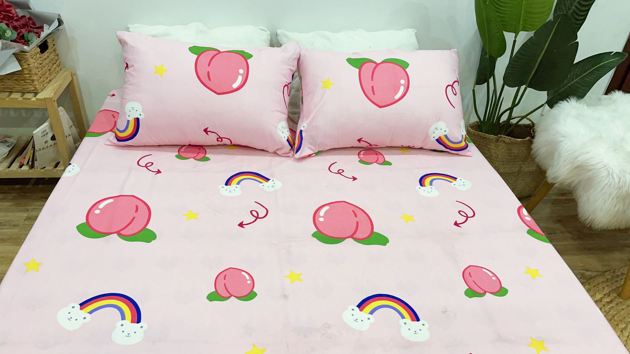 Set Ga Gối Mẫu Đào Hồng P60
