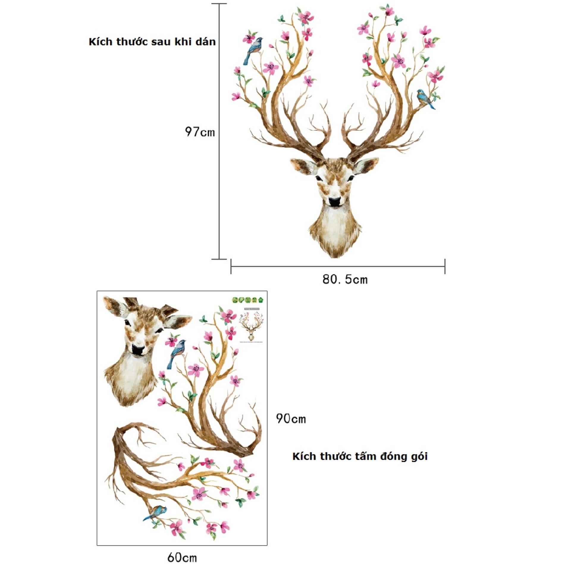 [HCM]Decal dán tường Sừng Nai 3D dán phòng khách DKN077 (97 x 81cm)