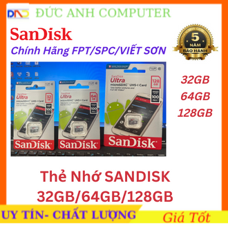 Chính hãng fpt/spc phân phối , thẻ nhớ 32gb/64gb sandisk microsd class 10 - bảo hành 5 năm