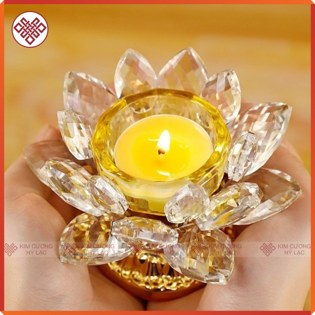Chân đèn pha lê ngũ sắc trang trí bàn thờ [Kim Cương Hỷ Lạc]