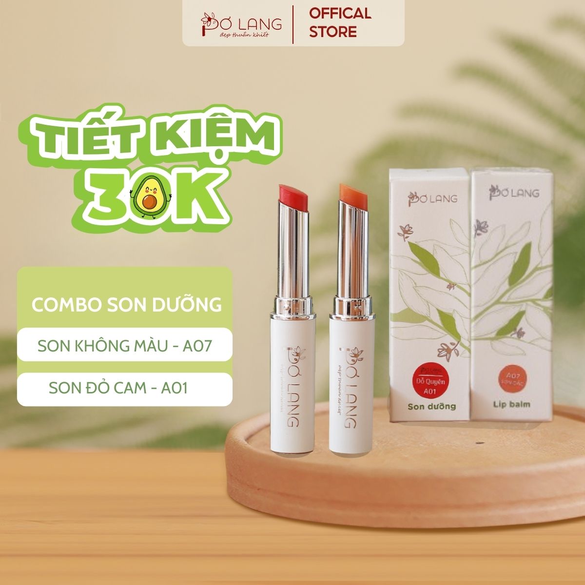Combo Dưỡng mềm, Môi xinh (son bơ + son gấc)