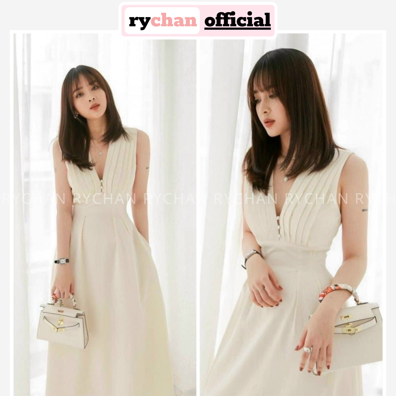 Váy đầm voan chấm bi kiểu Hàn Quốc không tay thắt nơ eo GLV003