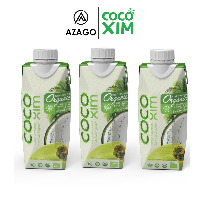 Combo 03 Hộp Nước dừa đóng hộp Organic COCOXIM 100% dừa tươi nguyên chất