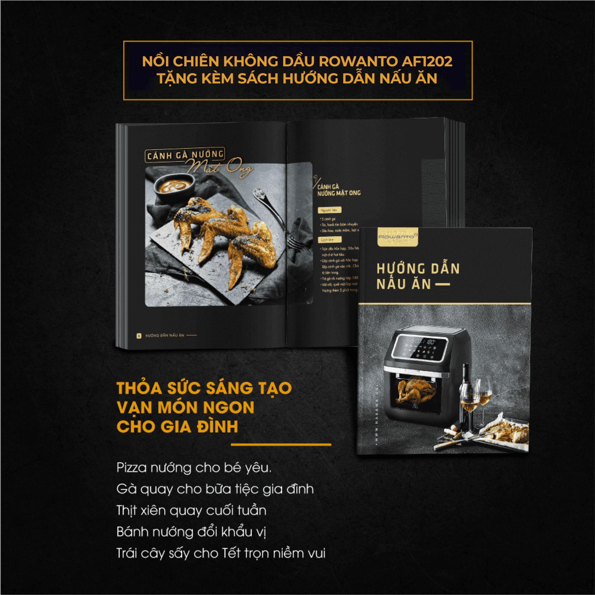 Nồi chiên không dầu, Nồi chiên không khí, máy chiên không dầu Rowanto AF1201 dung tích 12l màn hình cảm ứng LCD thiết kết thời trang vệ sinh dễ dàng Bảo hành 1 đổi 1