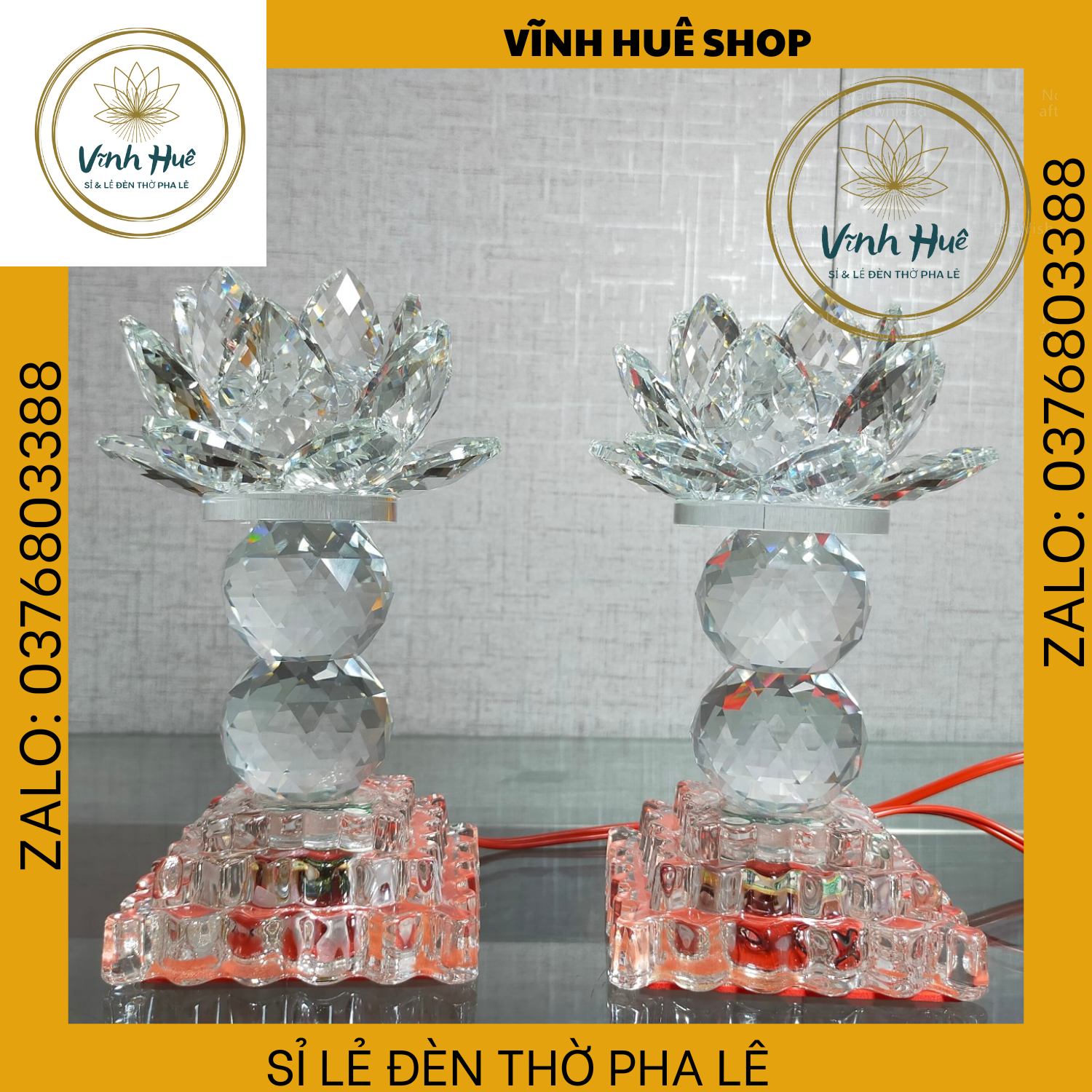 Đèn hoa sen pha lê. Đèn để bàn thờ, mạch led  7 màu . Đèn Thờ Cúng