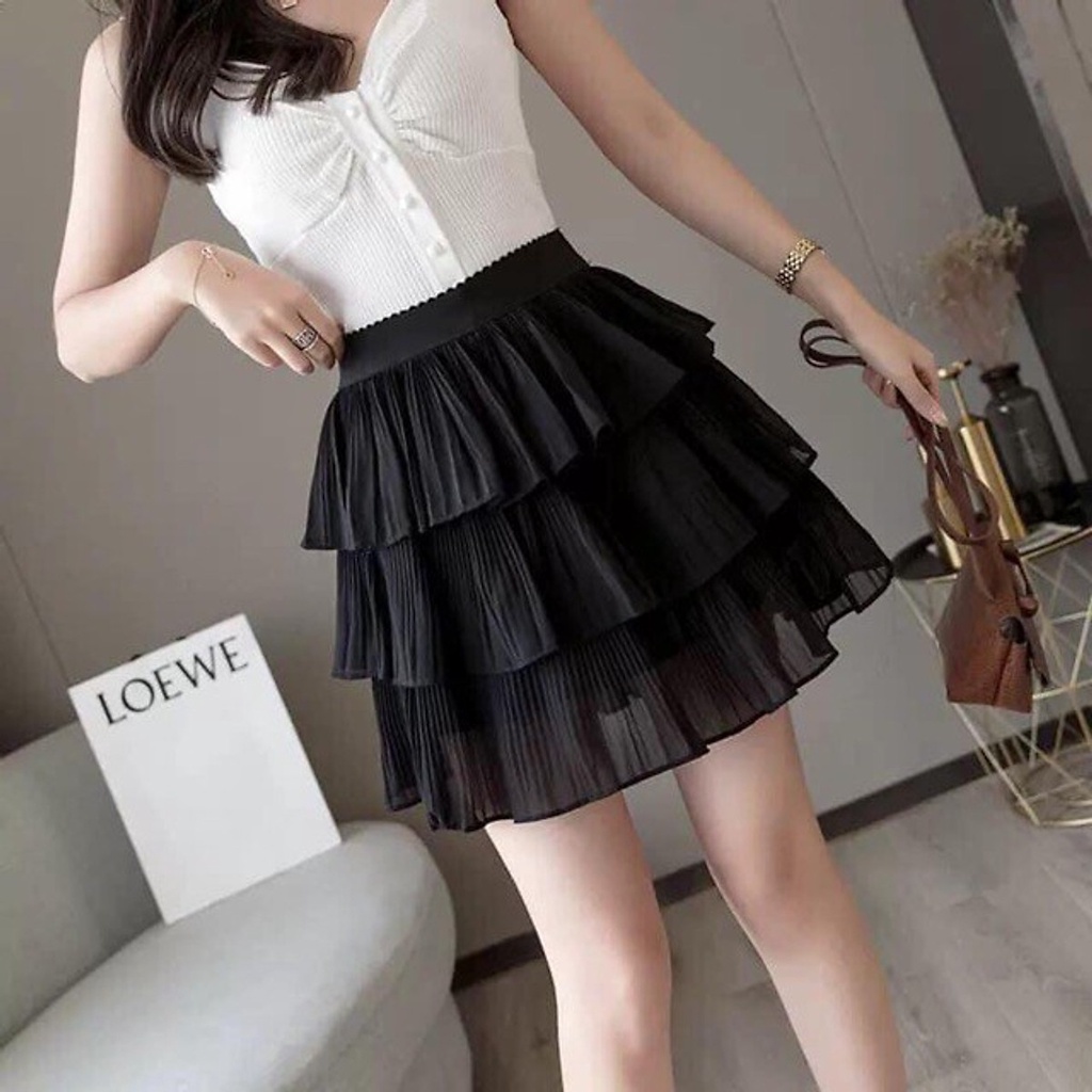 Chân váy 3 tầng dập ly siu cute