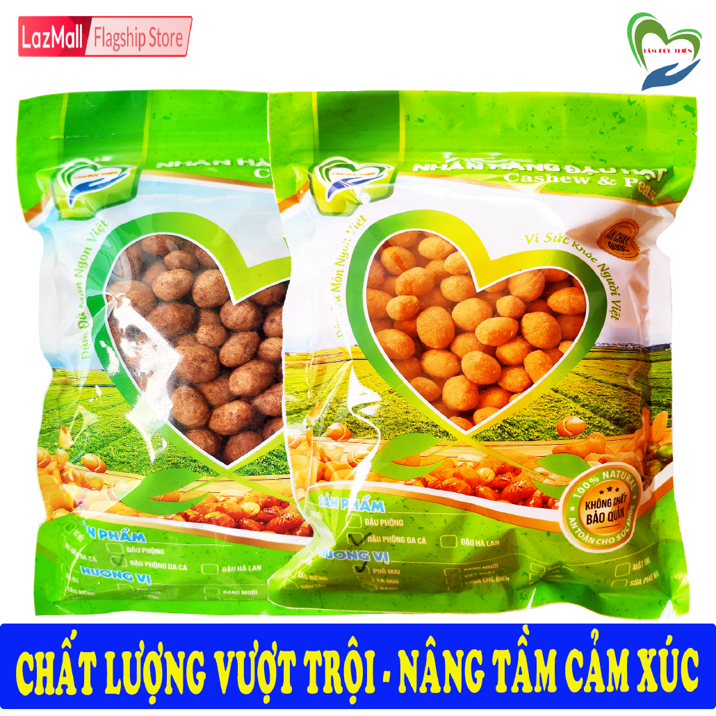 Combo 1KG Đậu Phộng Da Cá 2 Vị: Phô Mai và Cacao Tâm Đức Thiện 2 Túi ZIP 500GR Thực Phẩm Đóng Gói Đóng Hộp Ăn Liền đồ ăn vặt Lazada bánh kẹo quà Tết