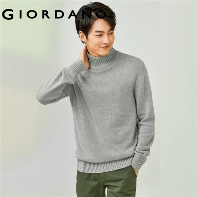 GIORDANO Men Sweaters Cotton Thick 7-Stiches Knitting Sweaters Ribbed High-Neck Turtleneck Simple Solid Color Sweaters 18051615