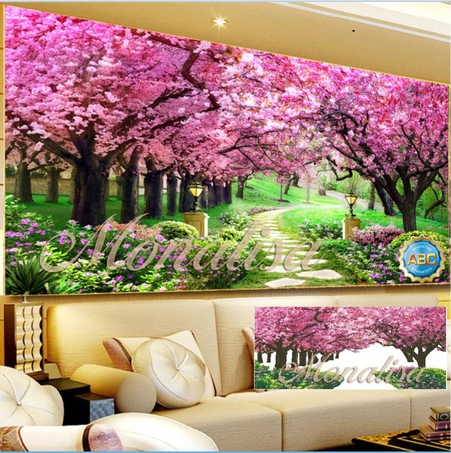 Tranh đính đá phong cảnh con đường tình yêu tuyệt đẹp 160x75cm