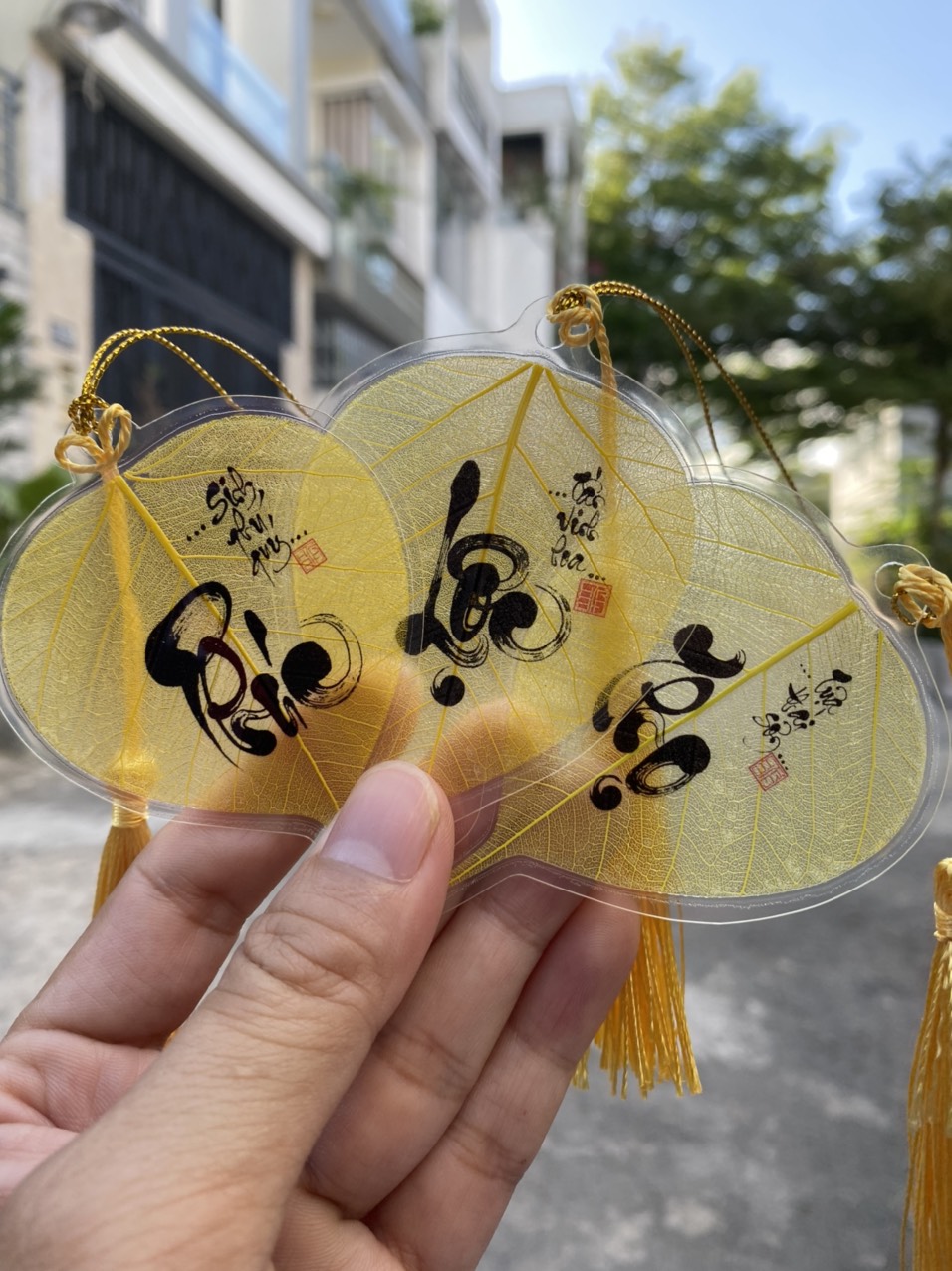 [Hàng chất lượng] COMBO 03 lá bồ đề in chữ PHÚC - LỘC - THỌ màu trắng hoặc vàng.