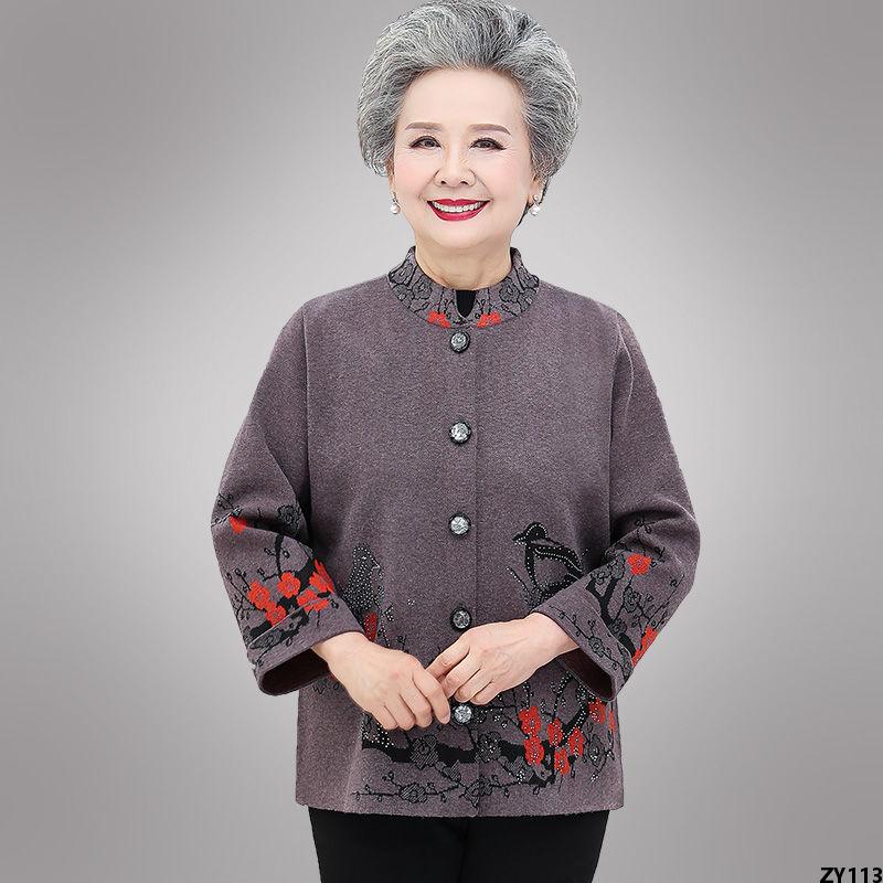 Quần áo bà già quần áo xuân thu bà già quần áo bà già quần áo cardigan bà mẹ nữ dệt kim bà ngoại quần áo áo mùa thu áo len