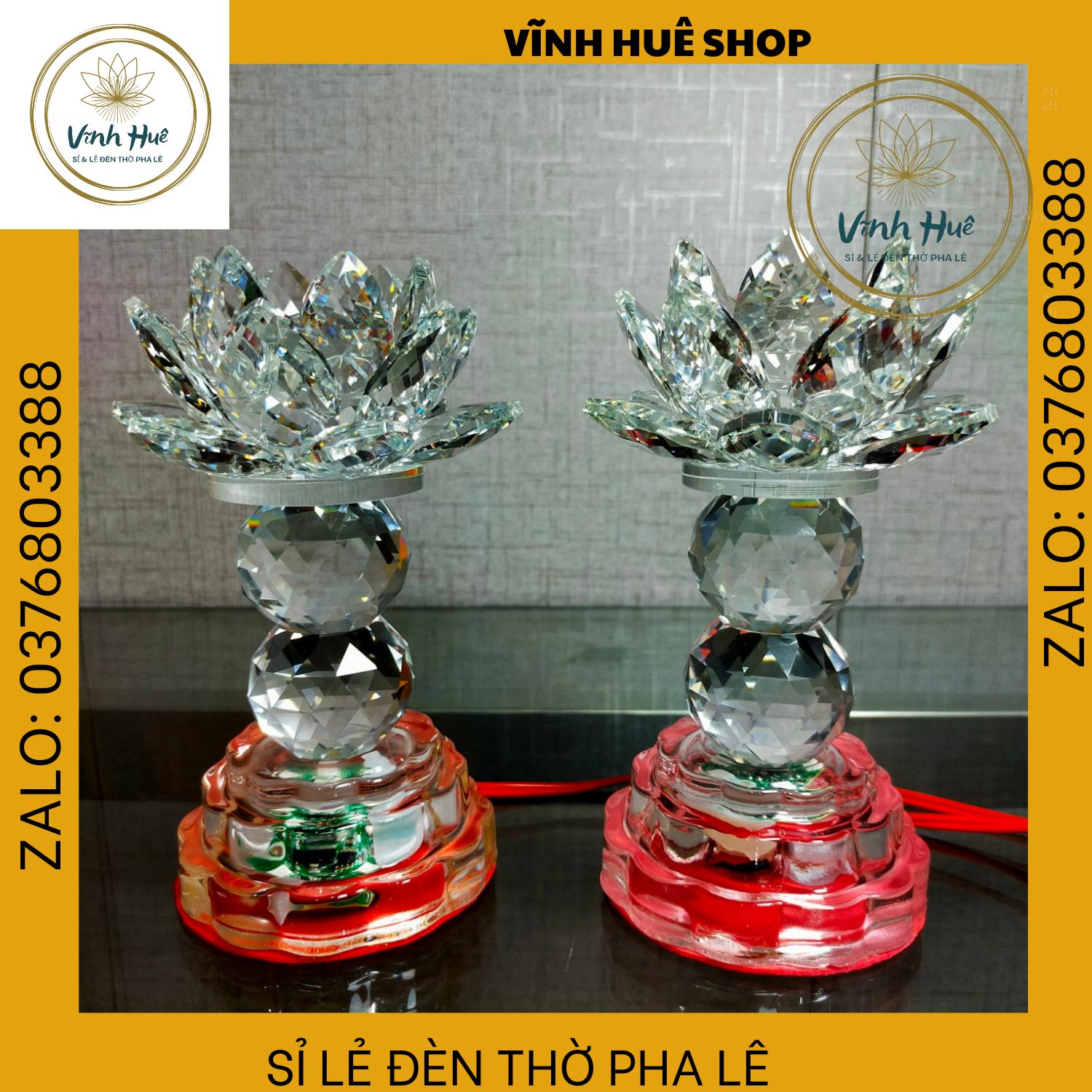 Đèn hoa sen pha lê. Đèn để bàn thờ, mạch led  7 màu . Đèn Thờ Cúng