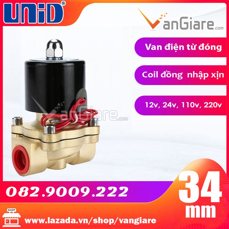 (Đúng hiệu) Van điện từ phi 34 UW25 Uni-D, coil đồng tốt (12v, 24v, 110v, 220v)