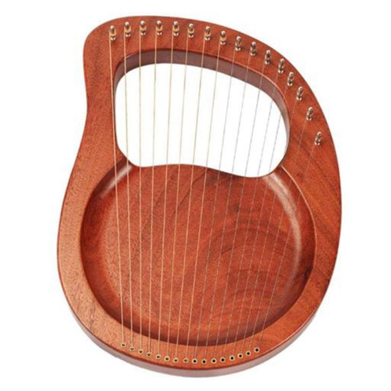 16 String Wooden Lyre Harp Metal Strings Mahogany Solid Wood String Instrument with Tuning Wrench