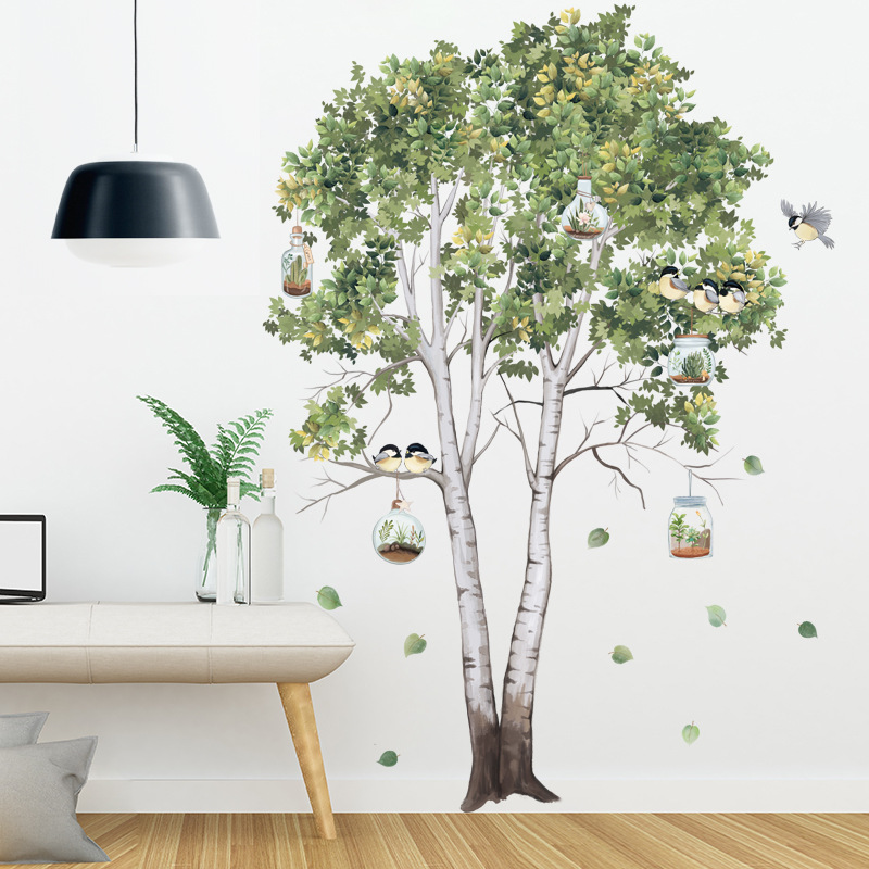 Decal dán tường cây xanh 2 thân pc Bắc âu