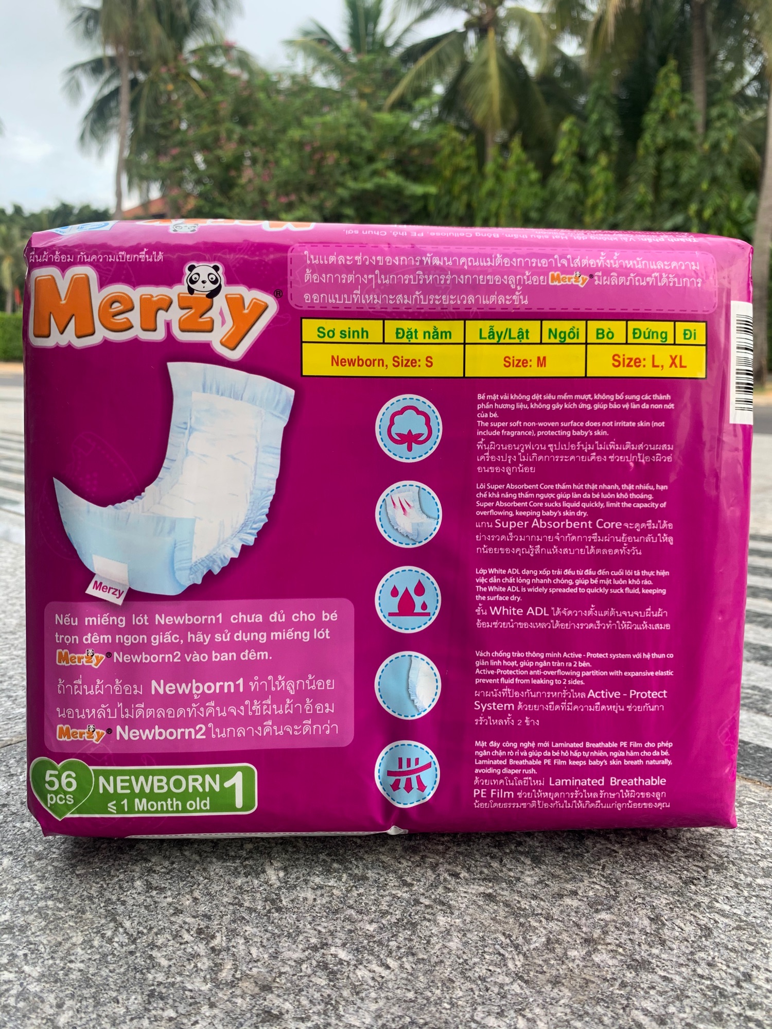 Miếng lót Newborn Merzy ( gói lớn 56 miếng cho bé từ sơ sinh tới 1tháng tuổi )