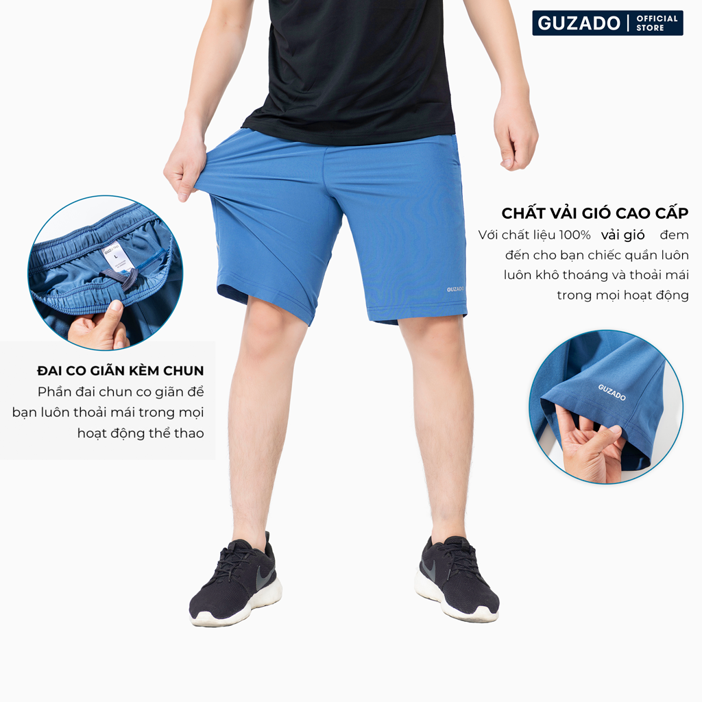 Quần đùi thể thao Guzado, Quần Short nam thể thao, chất gió mềm siêu mịn, co giãn tốt, vận động thoải mái, quần mặc nhà hoặc chơi thể thao GSR01