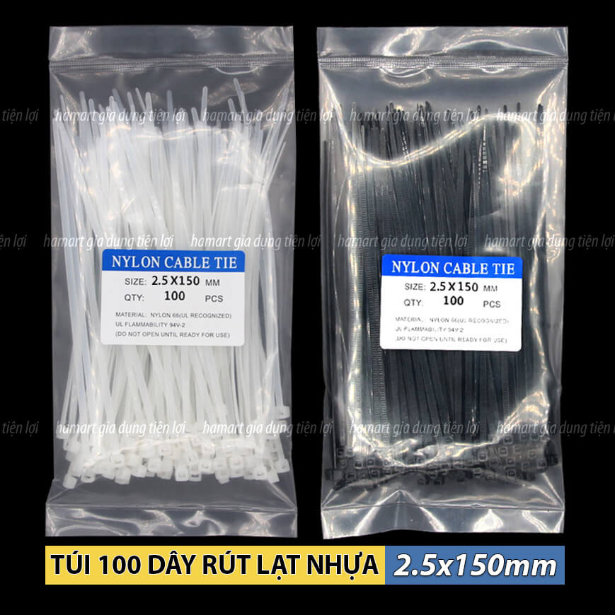 100 Dây Thít Nhựa 150mm Dây Rút Lạt Nhựa Buộc Treo Đánh Dấu Cố Định Vật Dụng Tiện Lợi