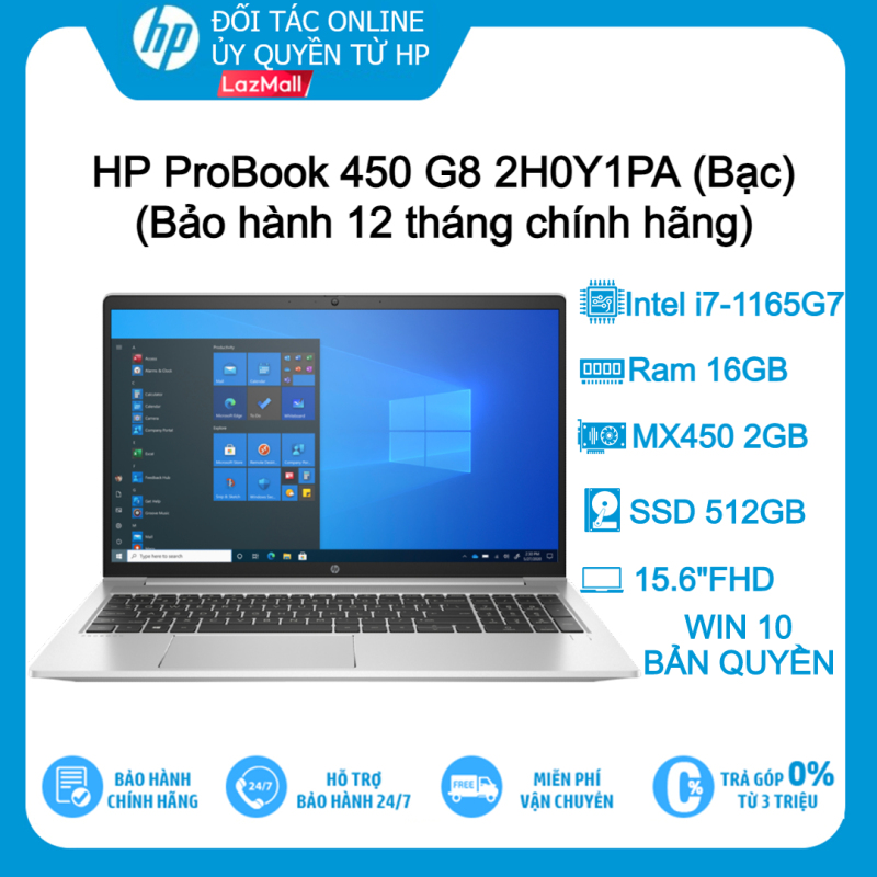 Laptop HP ProBook 450 G8 2H0Y1PA (Bạc) i7-1165G7| 16GB| 512GB| 2GB| 15.6FHD| Win10 - Hàng chính hãng new 100%